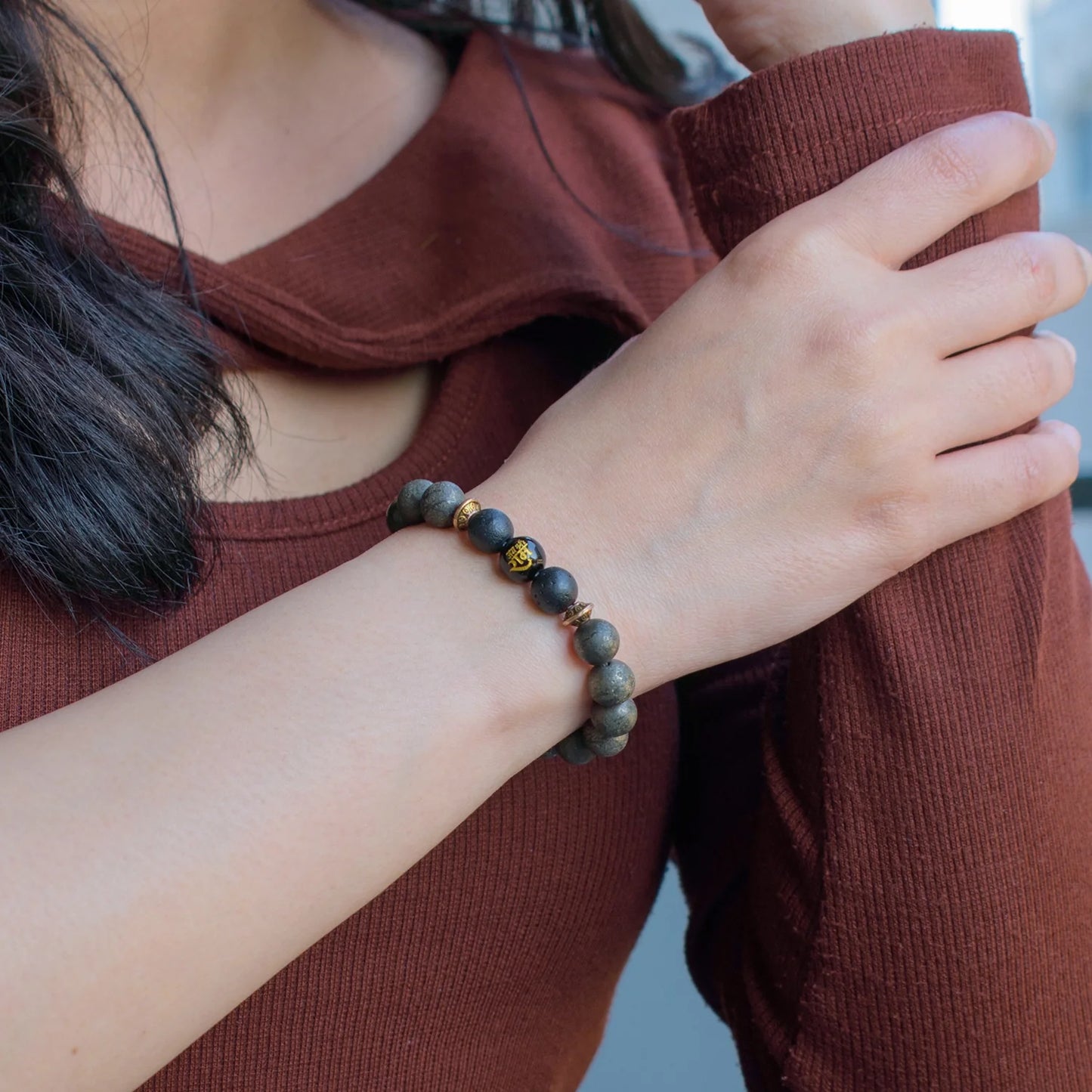 Raw Pyrite Bracelet with Ram Bead
