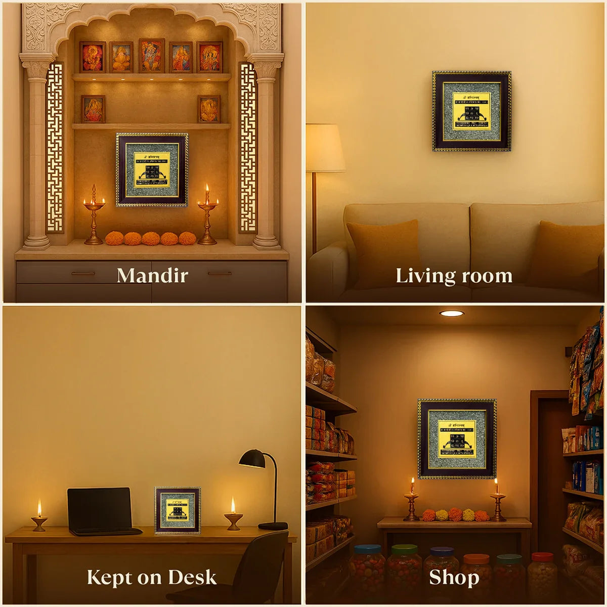 Shani Yantra on Raw Pyrite Frame