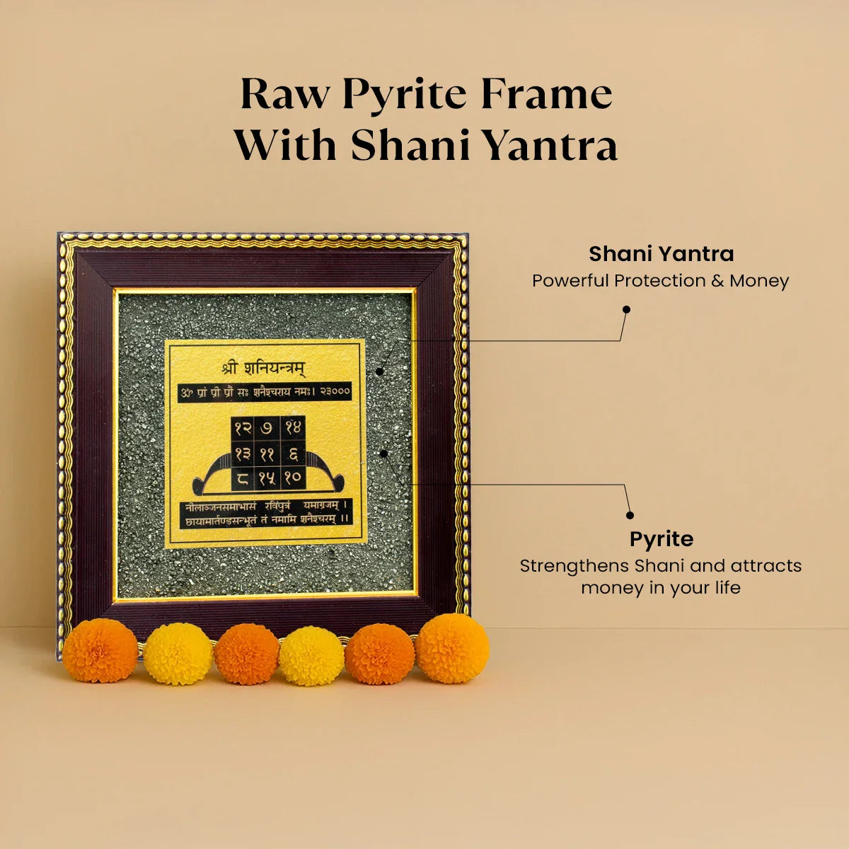 Shani Yantra on Raw Pyrite Frame