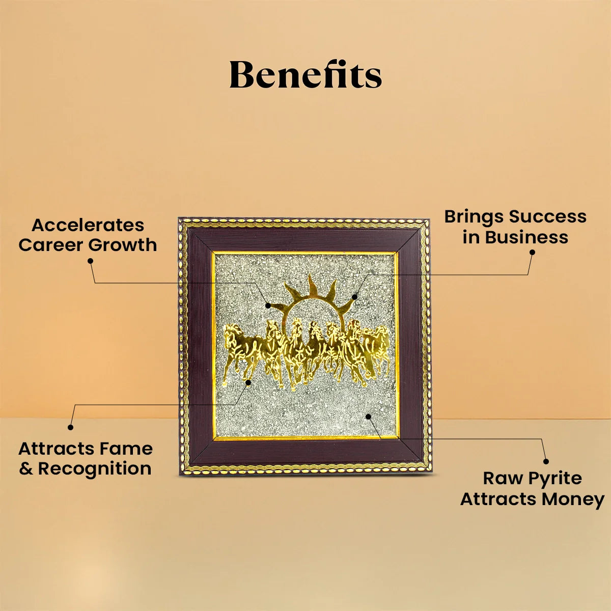 7 Horses Raw Pyrite Frame with Vyapar Vriddhi Frame Combo
