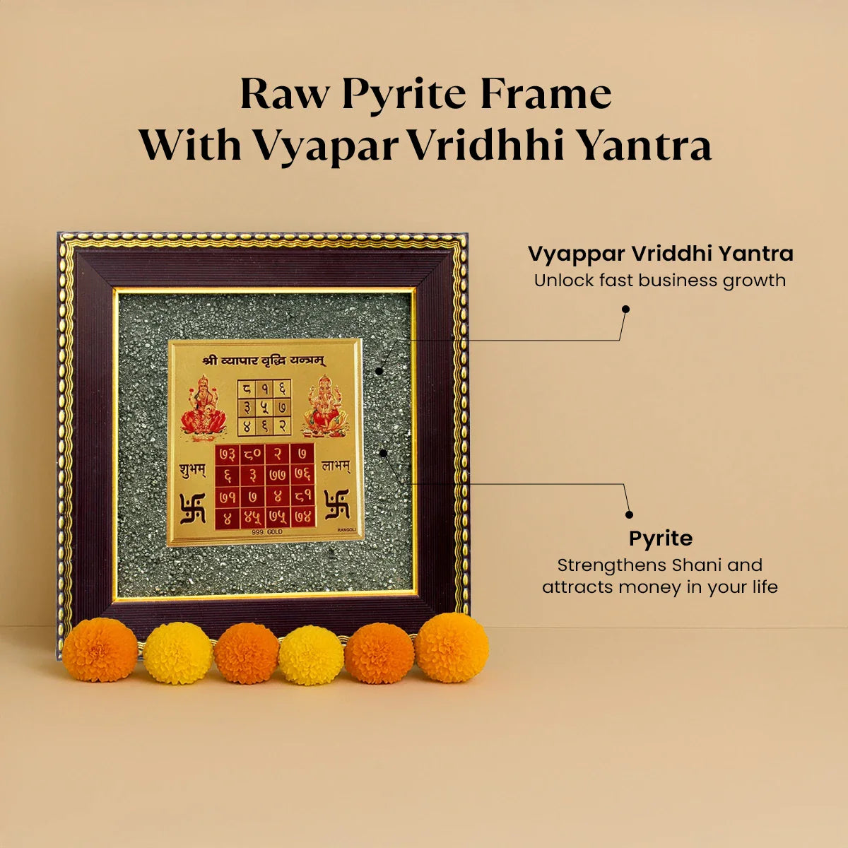 Maa Lakshmi Siddh Vyapar Vridhhi Yantra on Raw Pyrite Frame