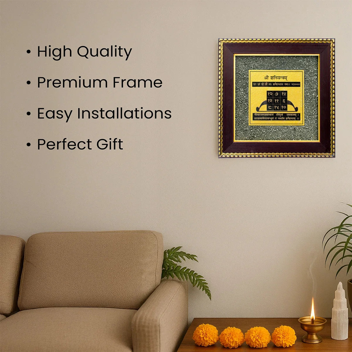 Shani Yantra on Raw Pyrite Frame