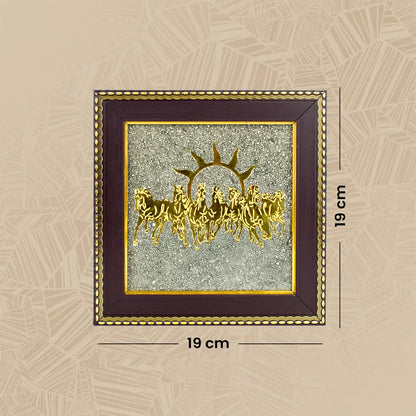 7 Horses Raw Pyrite Frame with Vyapar Vriddhi Frame Combo