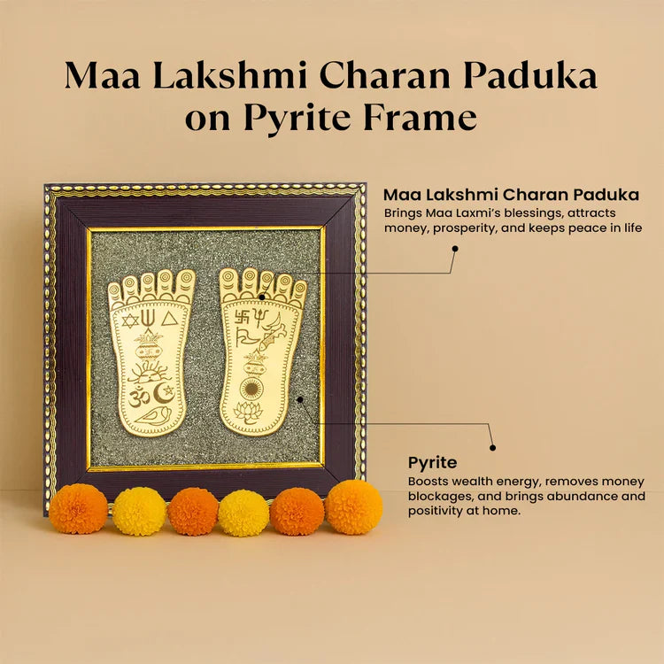 Lakshmi Charan Paduka Frame with FREE Subh Labh Pyrite Frame