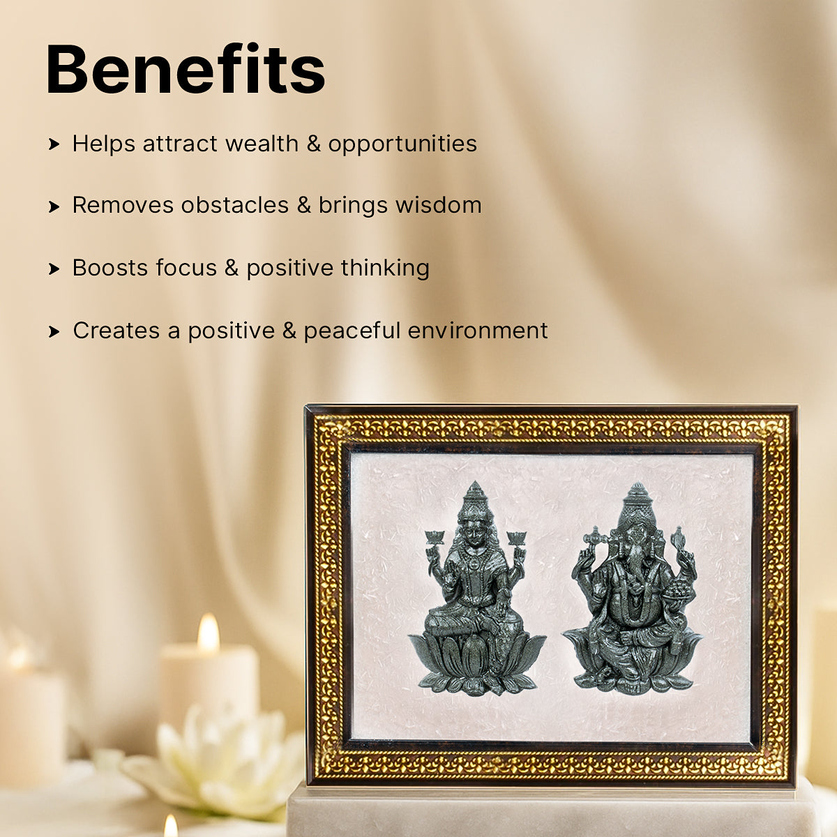 Pyrite Lakshmi - Ganesh Ji on Selenite Frame