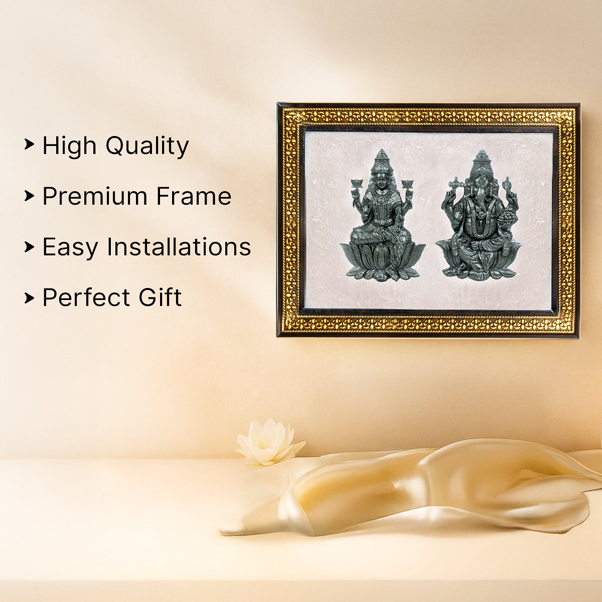 Pyrite Lakshmi - Ganesh Ji on Selenite Frame